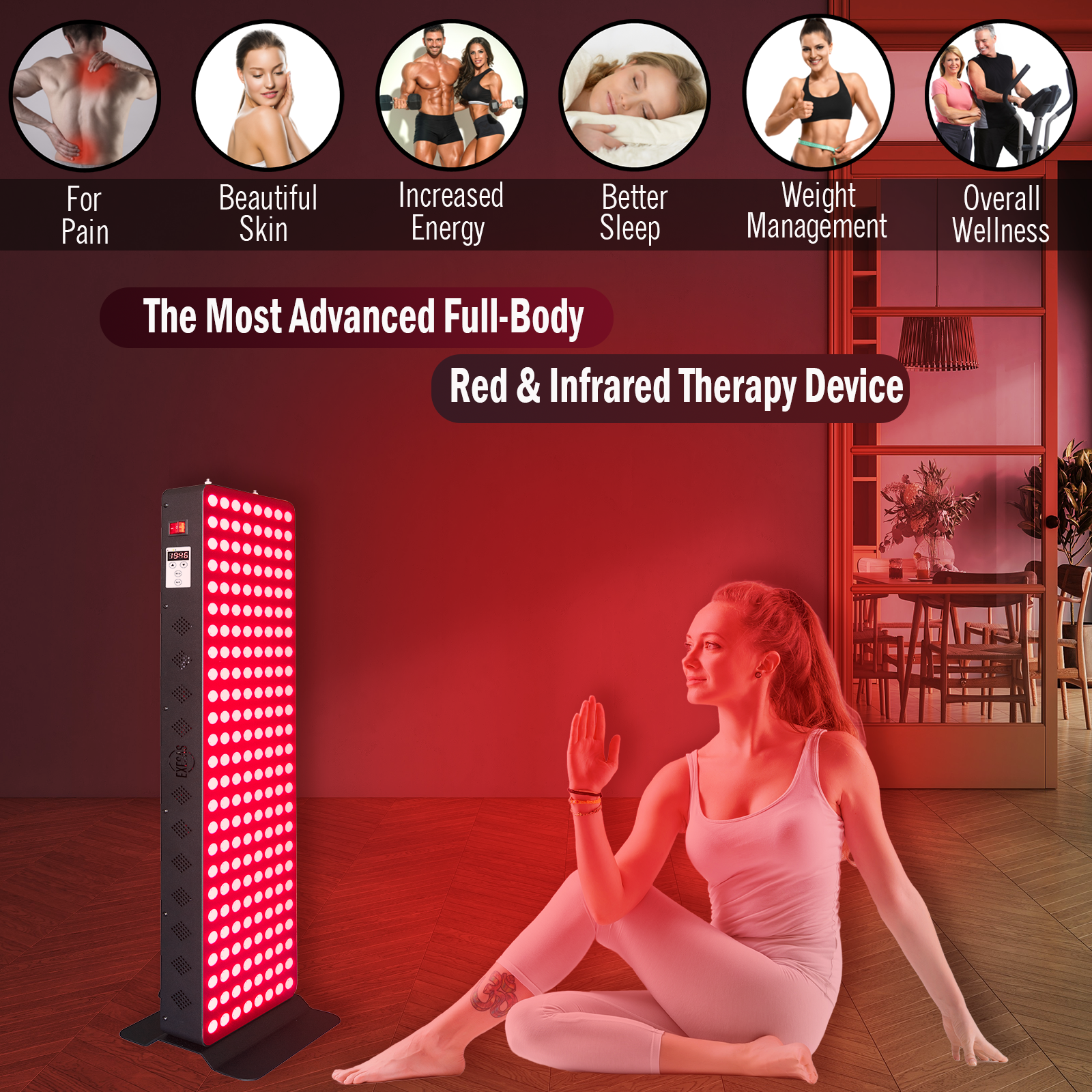 EXESAS 1000W Red Light Therapy Panel — Full Body 4-Wavelength