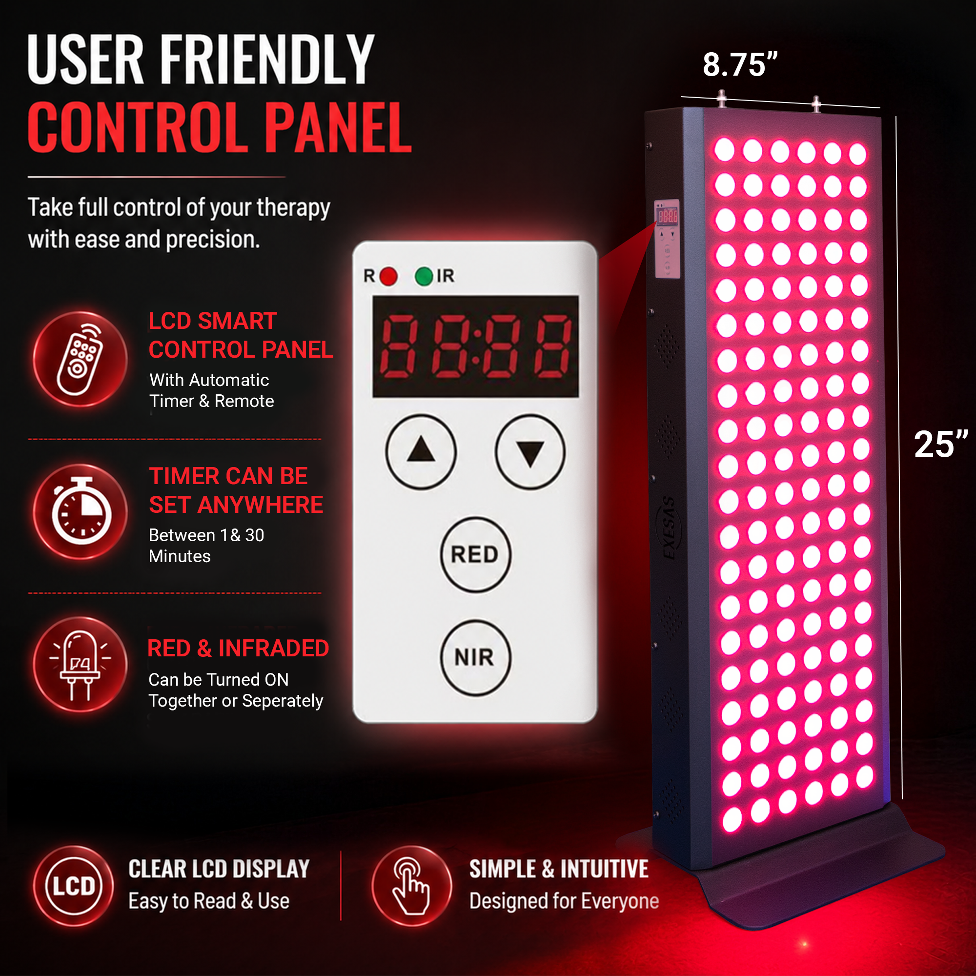 EXESAS 600W Red Light Therapy Panel — Full Body 4-Wavelength