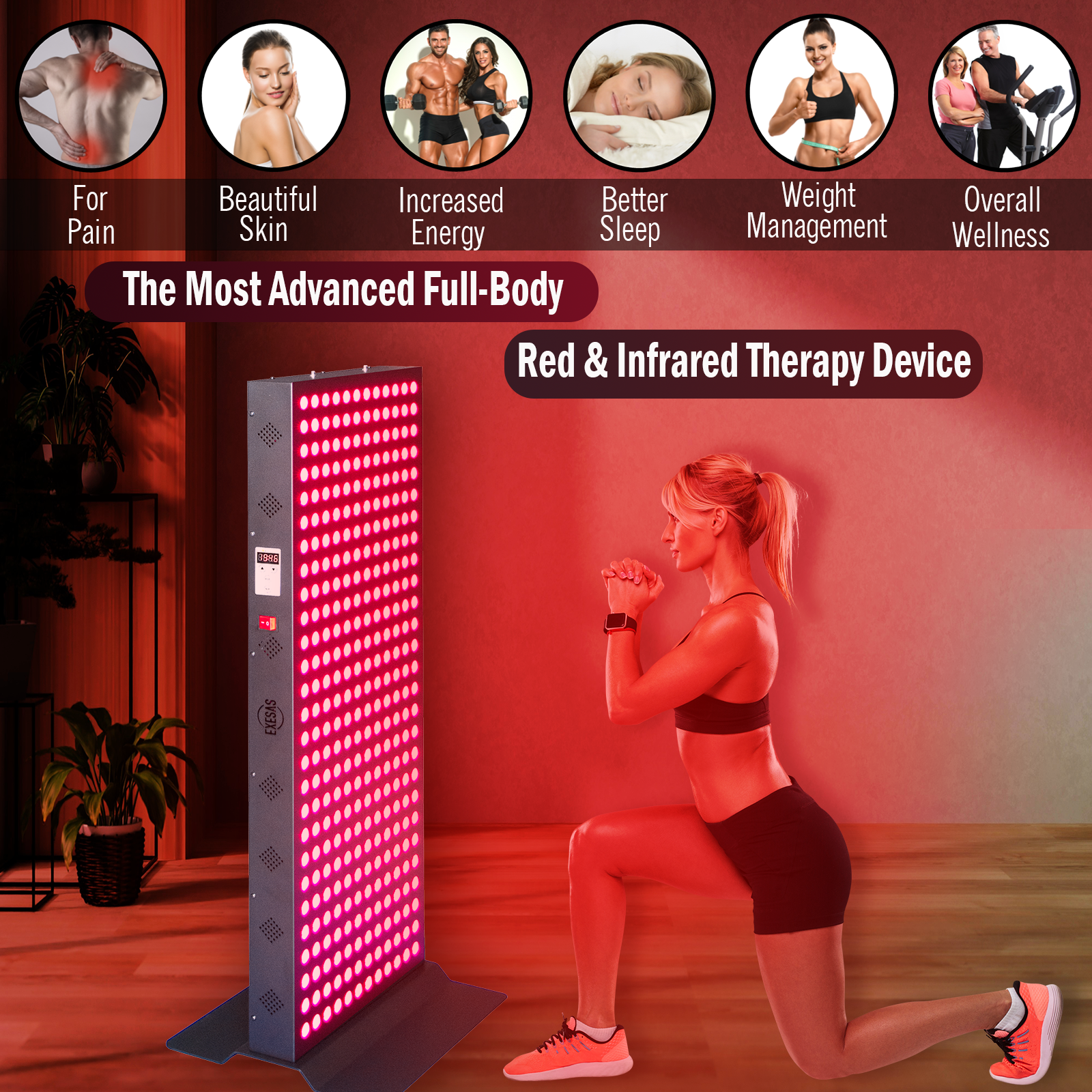 EXESAS 1620W Red Light Therapy Panel — Full Body 4-Wavelength