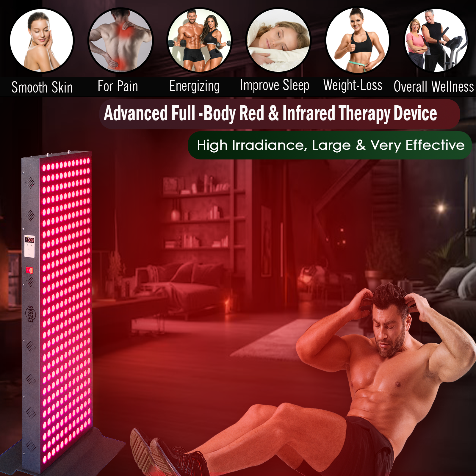 EXESAS 1620W Red Light Therapy Panel — Full Body 4-Wavelength