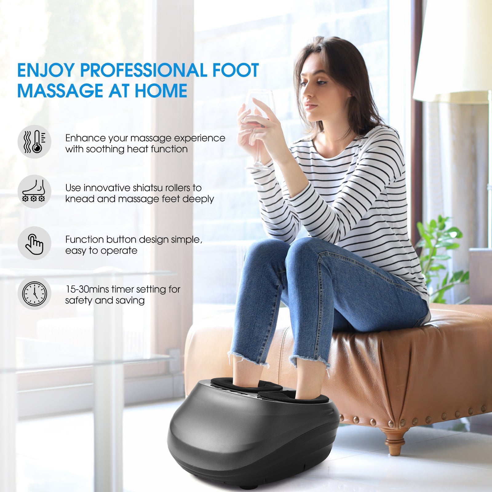 Heated Foot Massager — Shiatsu Rotation with Air Compression