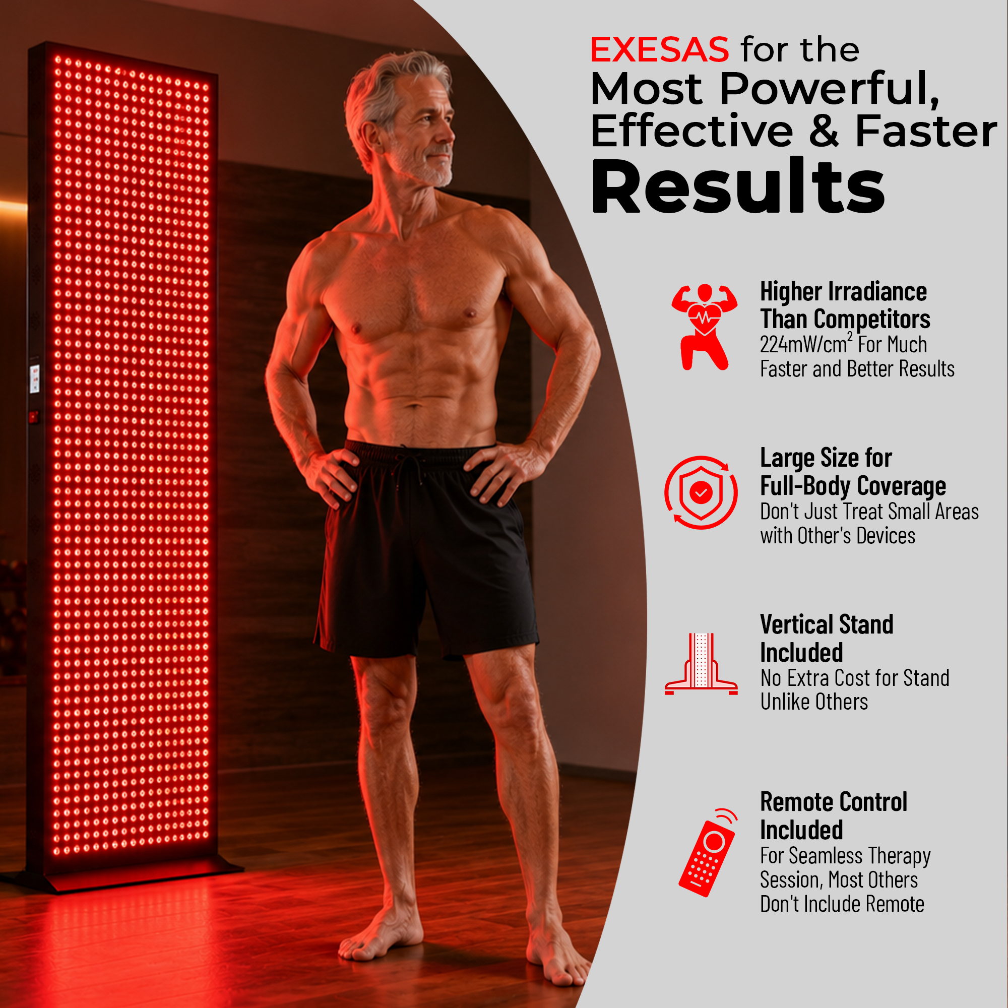 EXESAS   800 LED, 4000W Dual-Chip, Red Light Therapy Device for Full Body, 4-Wavelengths Infrared LED Panel for Skin, Weight, Pain, Wellness