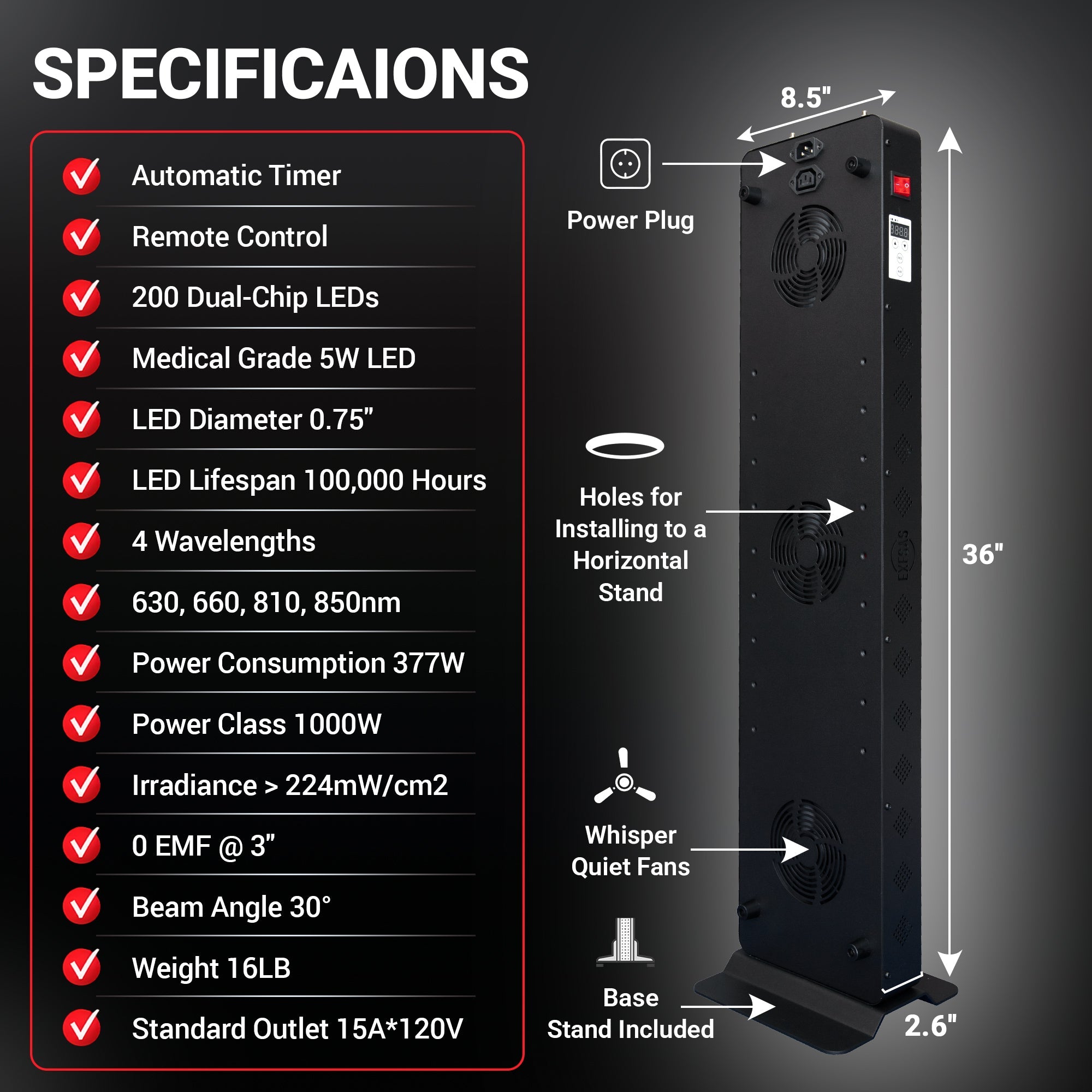 EXESAS 1000W Red Light Therapy Panel — Full Body 4-Wavelength