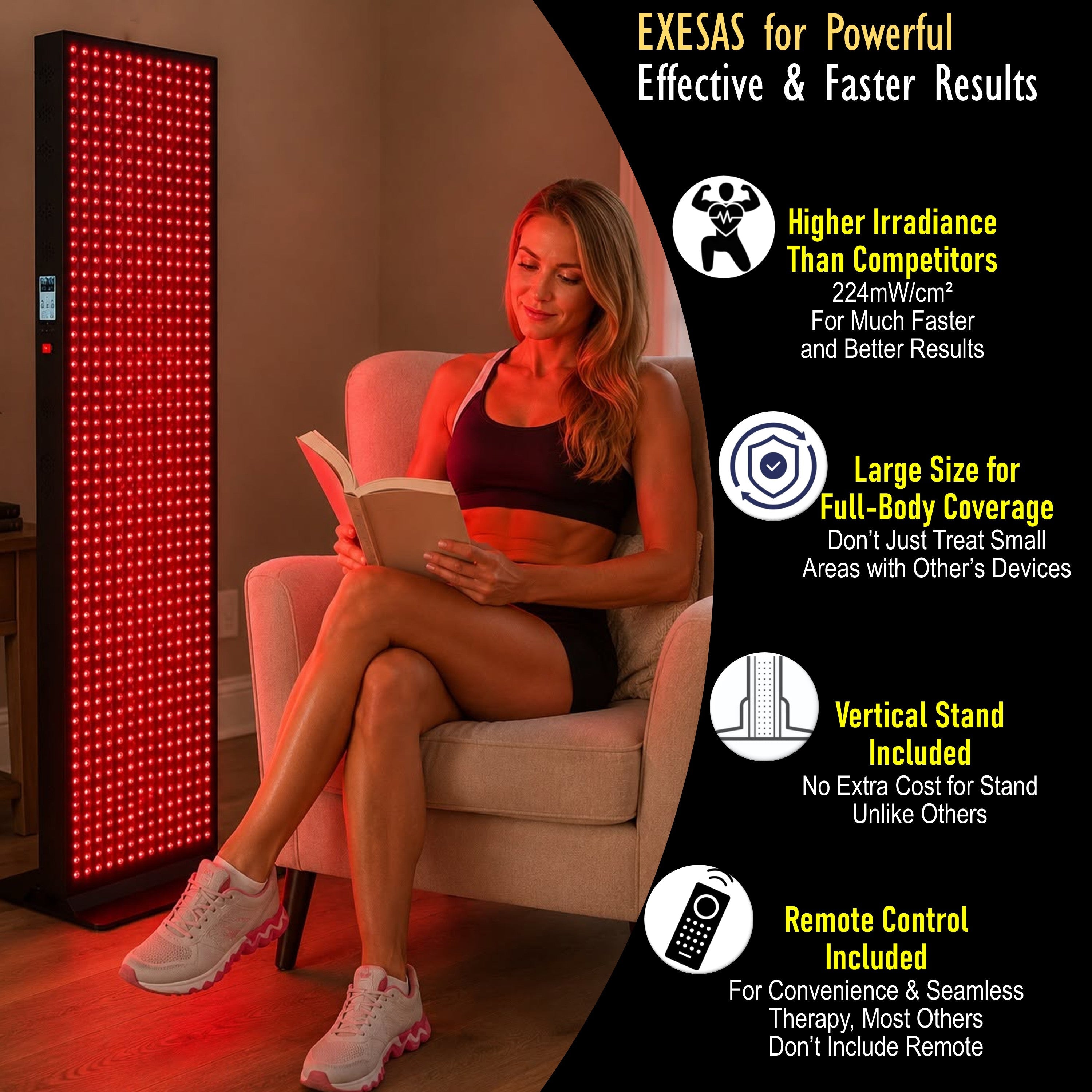 EXESAS 3000W Red Light Therapy Panel — Full Body 4-Wavelength