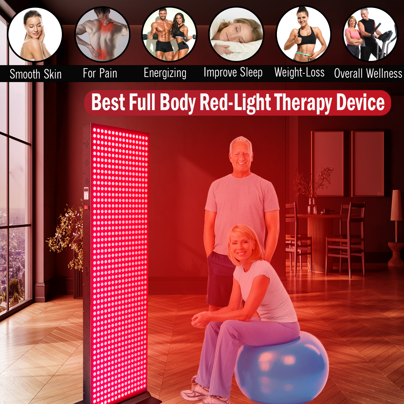 EXESAS   800 LED, 4000W Dual-Chip, Red Light Therapy Device for Full Body, 4-Wavelengths Infrared LED Panel for Skin, Weight, Pain, Wellness