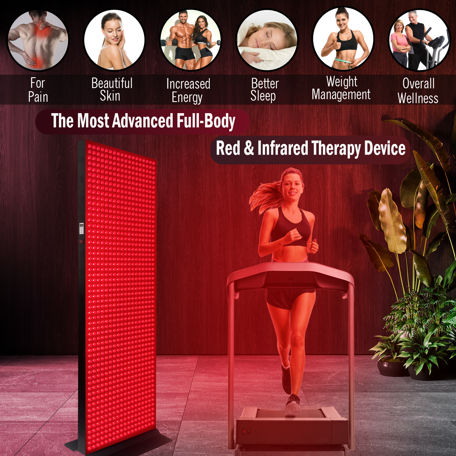 EXESAS     1216 LED, 6080W Dual-Chip, Red Light Therapy Device for Full Body, 4-Wavelengths Infrared LED Panel for Skin, Weight, Pain, Wellness