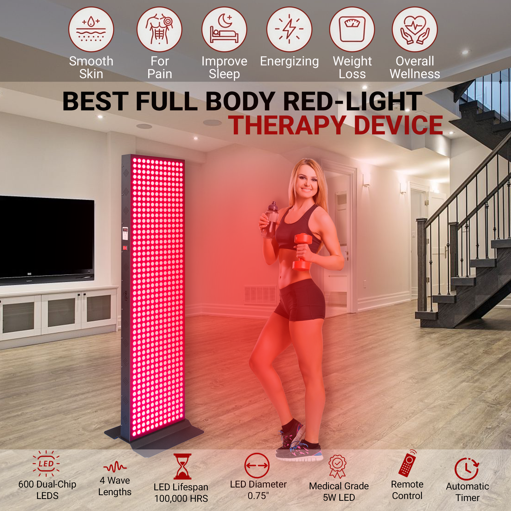EXESAS 3000W Red Light Therapy Panel — Full Body 4-Wavelength