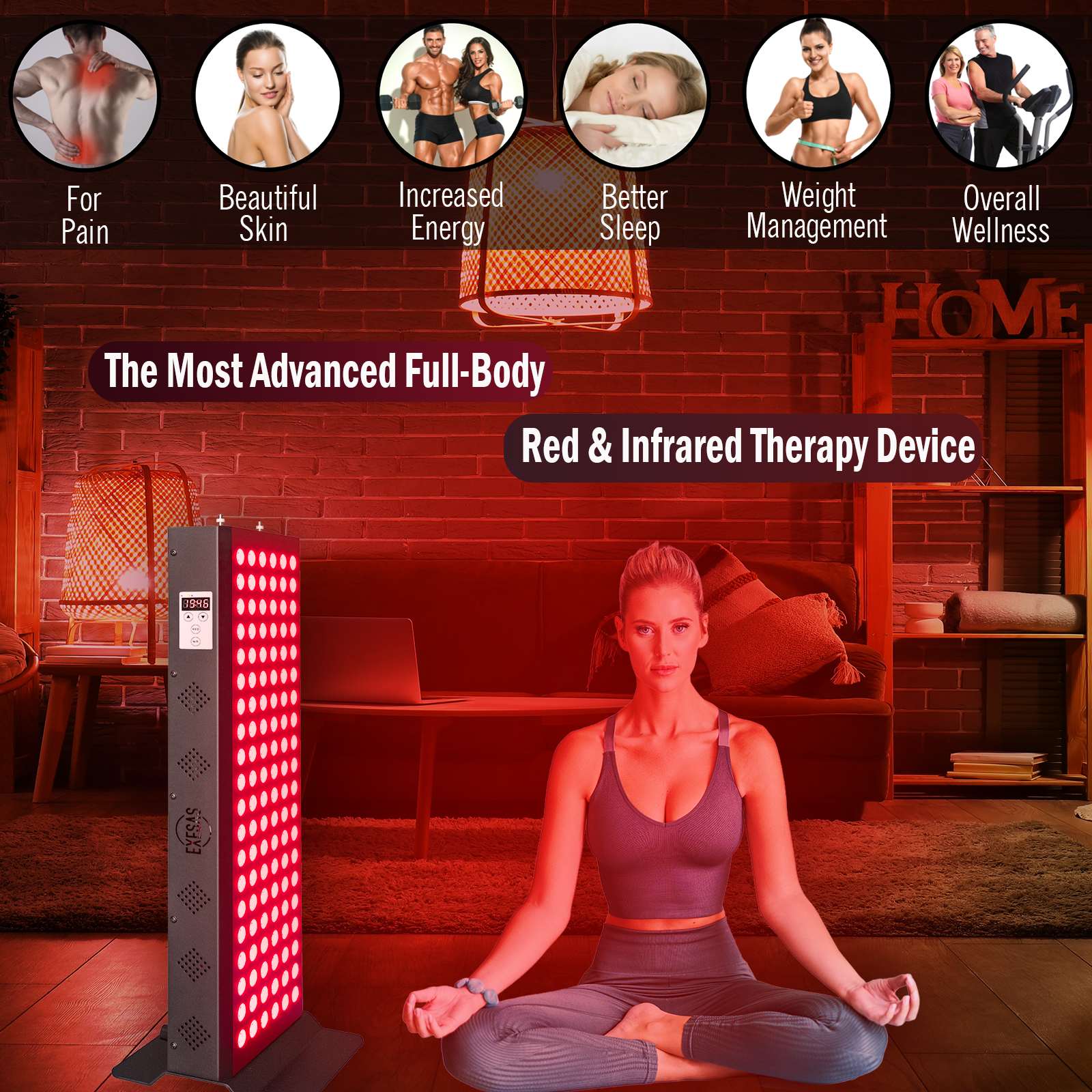 EXESAS 600W Red Light Therapy Panel — Full Body 4-Wavelength