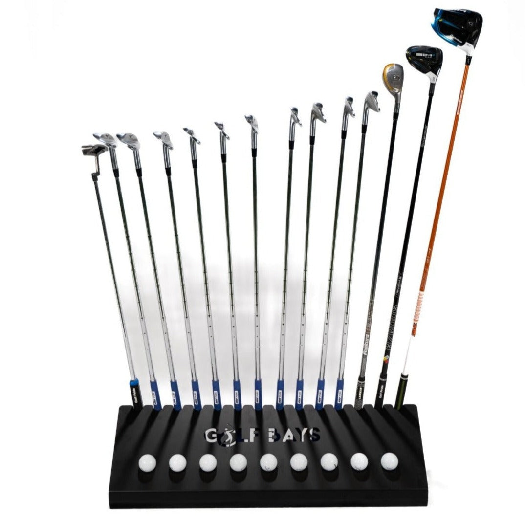 GolfBays Club Display Rack, Holds 14 Clubs & 9 Golf Balls, Indoor Golf Storage - GolfbaysUSA Golf Storage