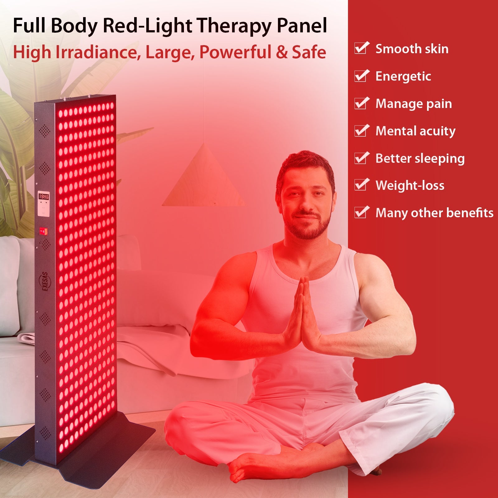 EXESAS 1620W Red Light Therapy Panel — Full Body 4-Wavelength