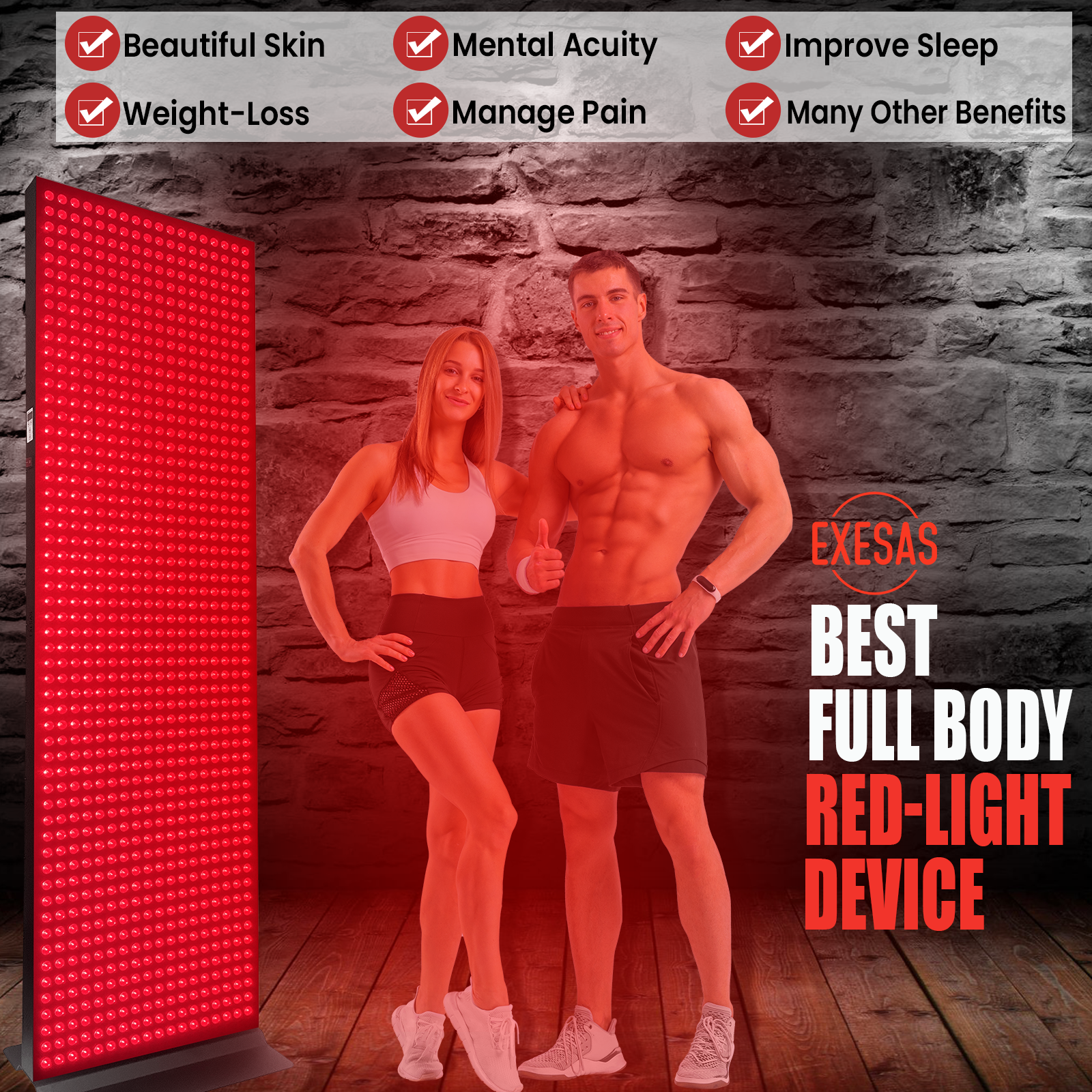 EXESAS 5040W Red Light Therapy Panel — Full Body 4-Wavelength