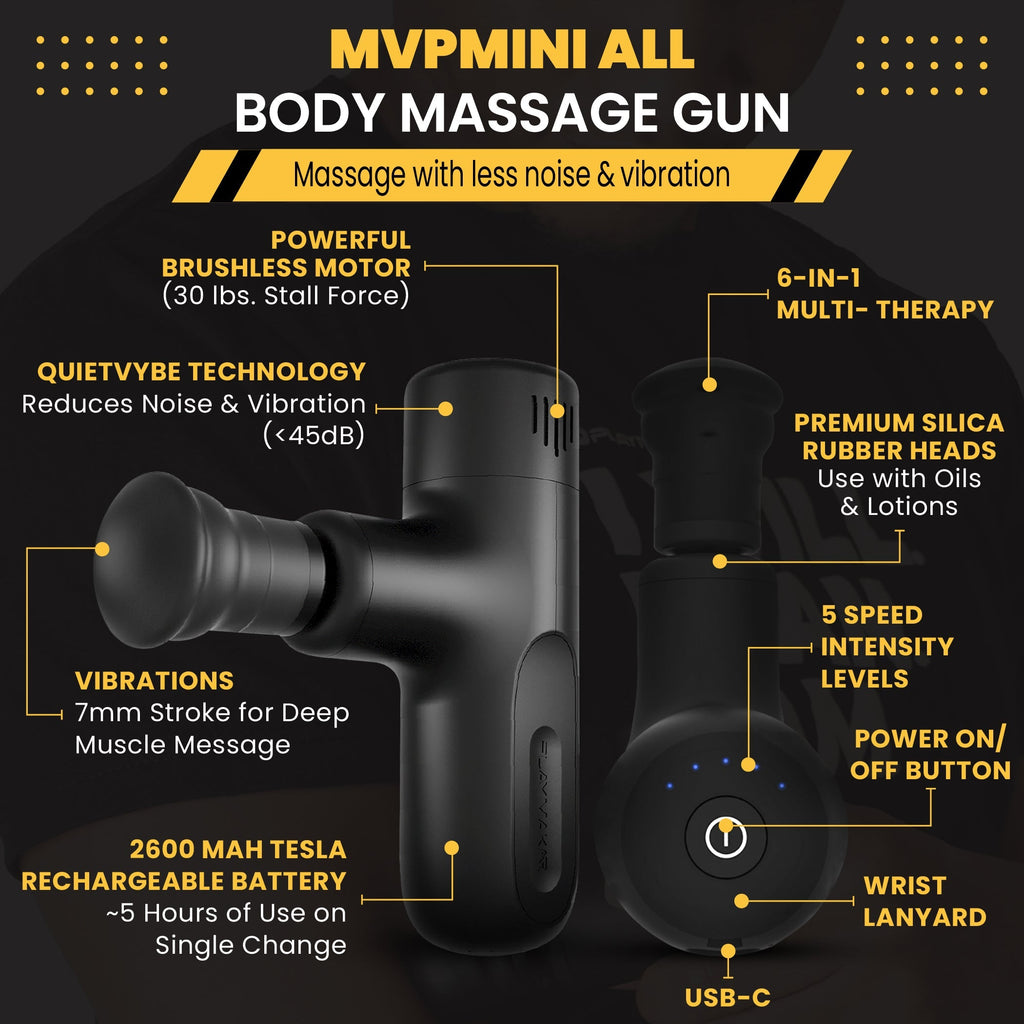The MVPmini Percussion Massage System by PlayMakar is an essential companion for those who understand that recovery is the cornerstone of peak performance. This elegantly compact massager seamlessly blends power and portability, allowing you to relax sore muscles and enhance flexibility wherever your journey takes you. With its sleek design and included FREE Carrying Case, the MVPmini is not just a tool; it's a commitment to your active lifestyle. Elevate your recovery routine and thrive in every endeavor.