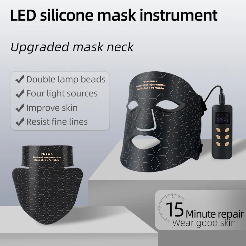 LED Photon Face & Neck Light Therapy Mask — 4-Wavelength Skin Rejuvenation