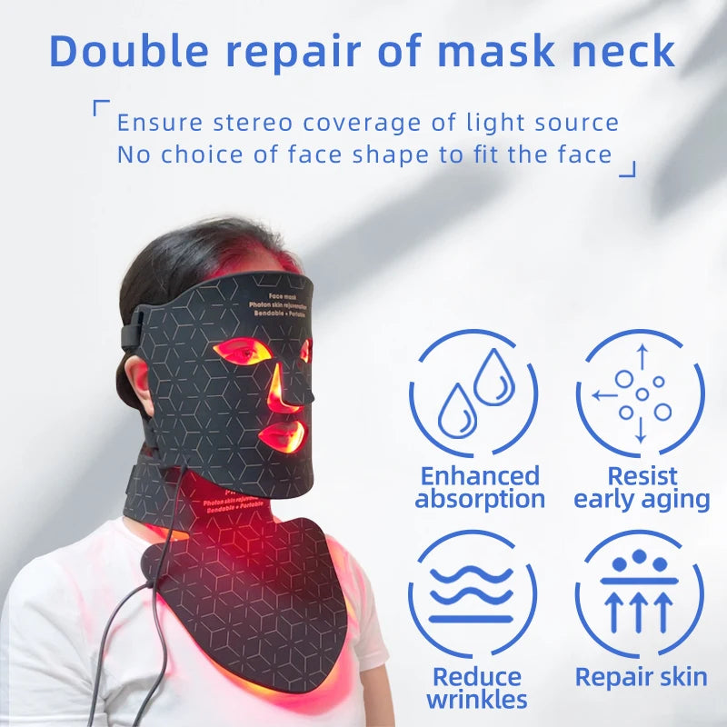 LED Photon Face & Neck Light Therapy Mask — 4-Wavelength Skin Rejuvenation