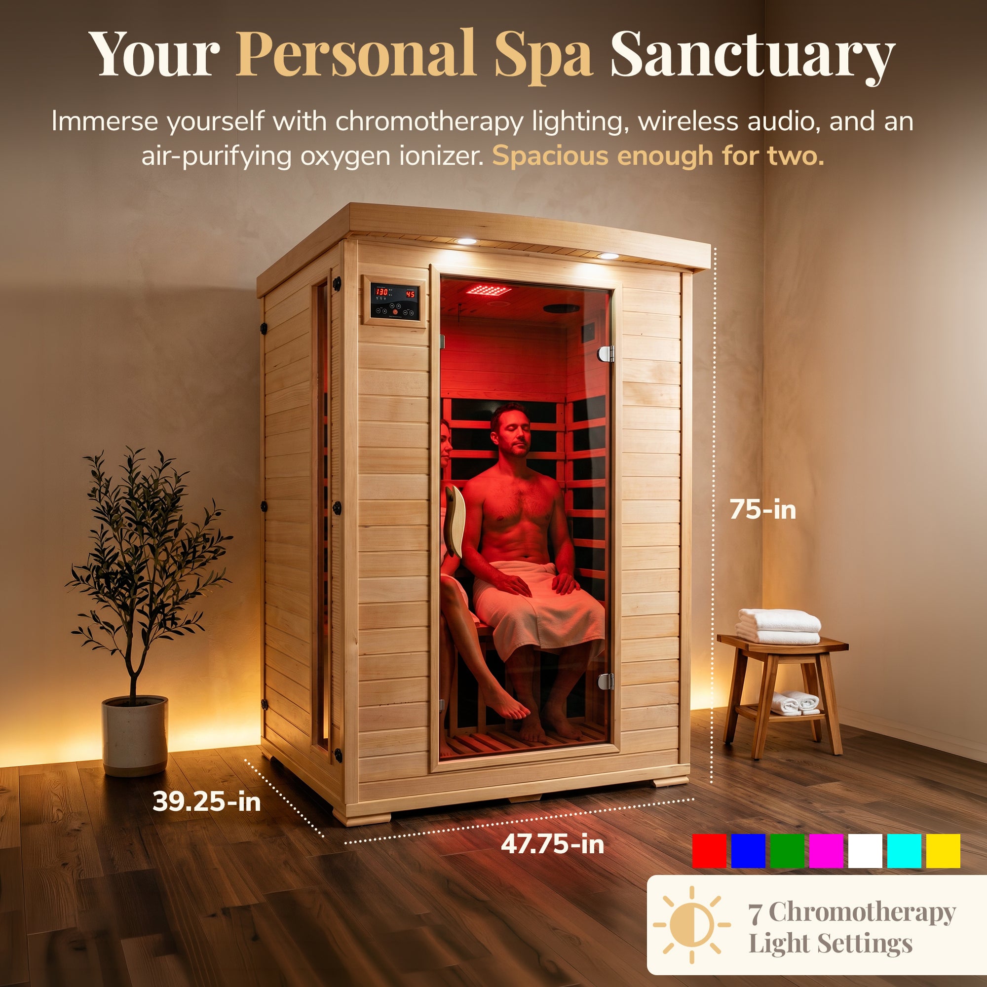 The Amber — 2-Person Hemlock Infrared Sauna (Carbon)