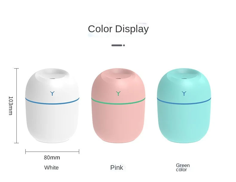 Mini USB Ultrasonic Humidifier & Aroma Diffuser — LED Night Light, 3 Colors