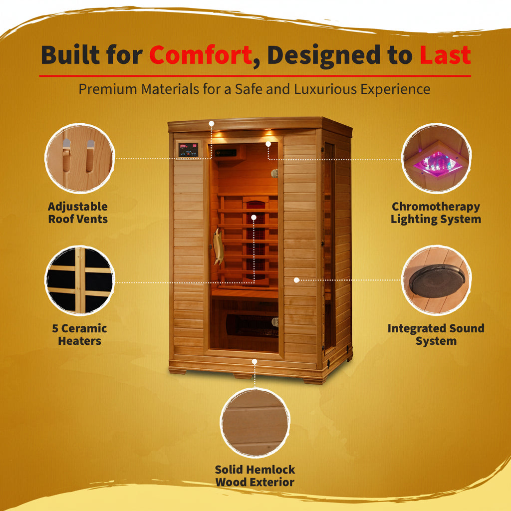 The Amber — 2-Person Hemlock Infrared Sauna (Ceramic)
