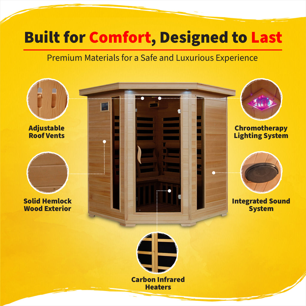 The Ridgeline — 4-Person Hemlock Corner Infrared Sauna