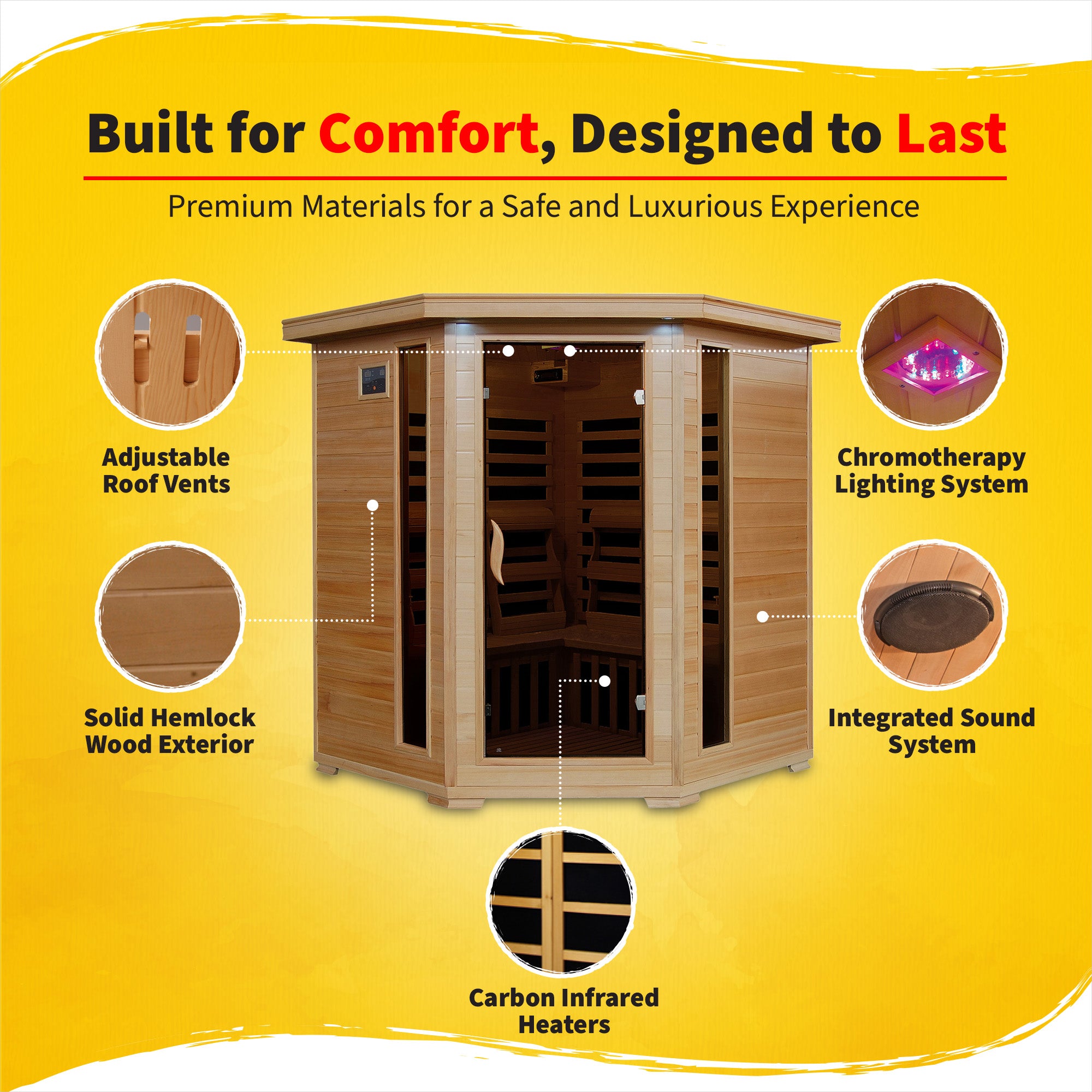 The Ridgeline — 4-Person Hemlock Corner Infrared Sauna