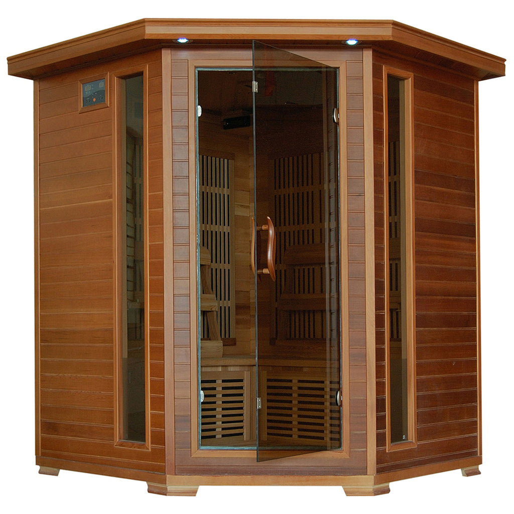 The Aurora - 4-Person Cedar Corner Infrared Sauna - HeatWave Premium Sauna