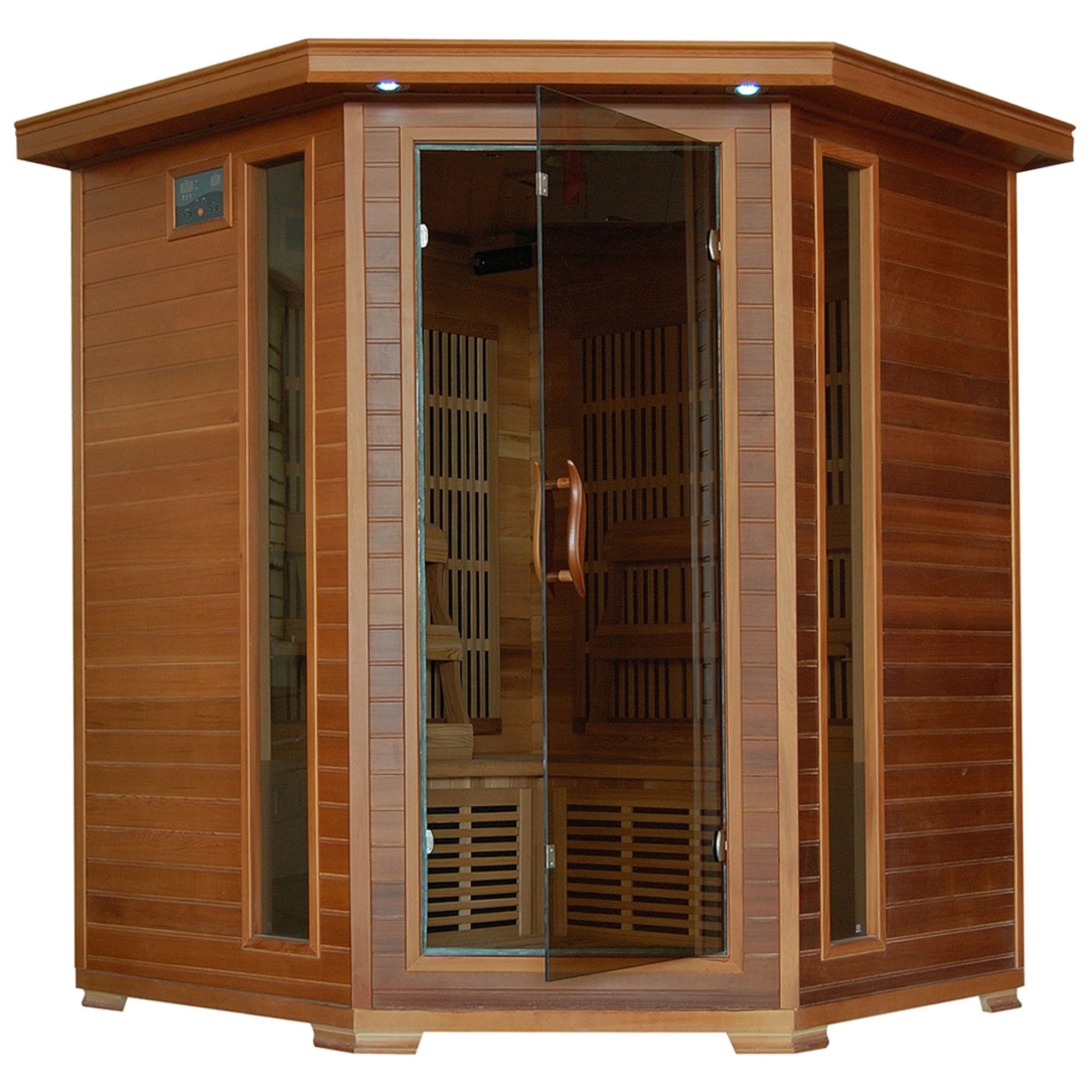 The Aurora - 4-Person Cedar Corner Infrared Sauna - HeatWave Premium Sauna