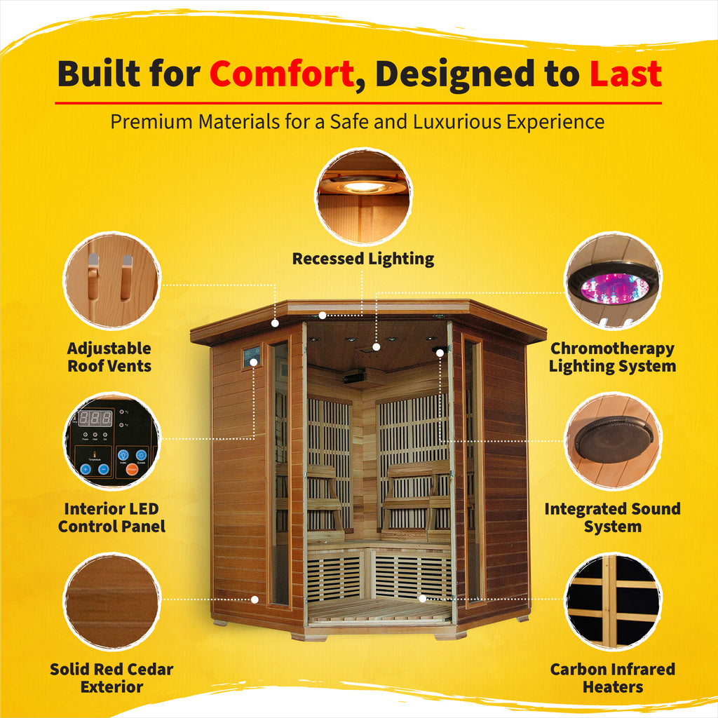 The Aurora — 4-Person Cedar Corner Infrared Sauna