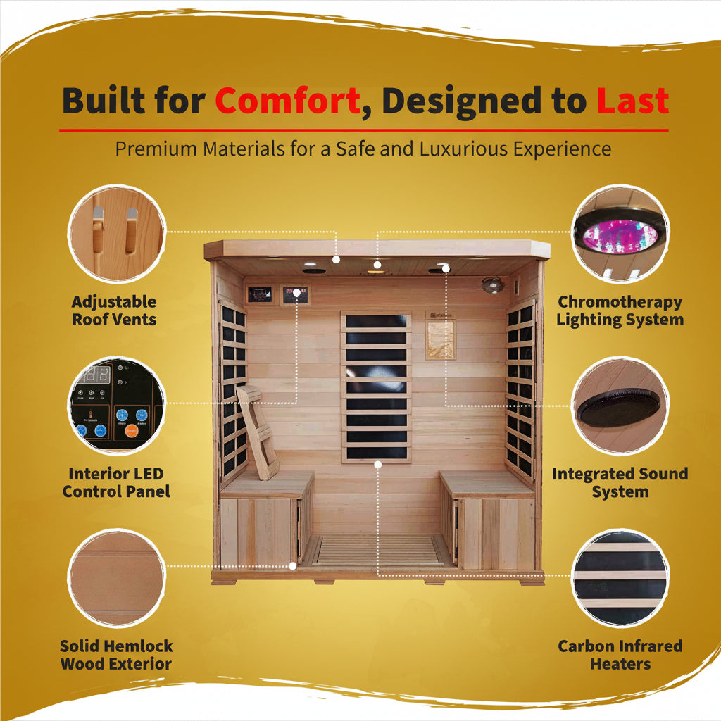 The Meridian — 4-Person Hemlock Infrared Sauna