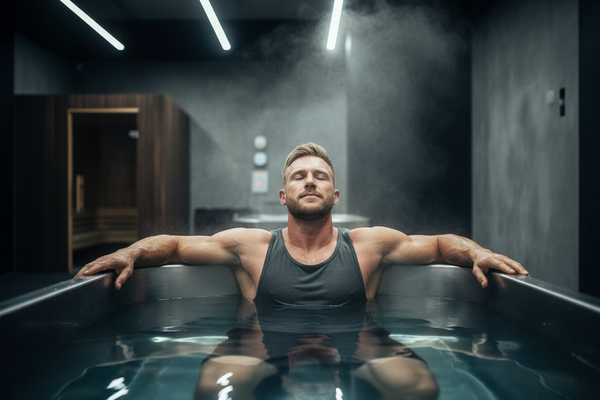 Man in cold plunge