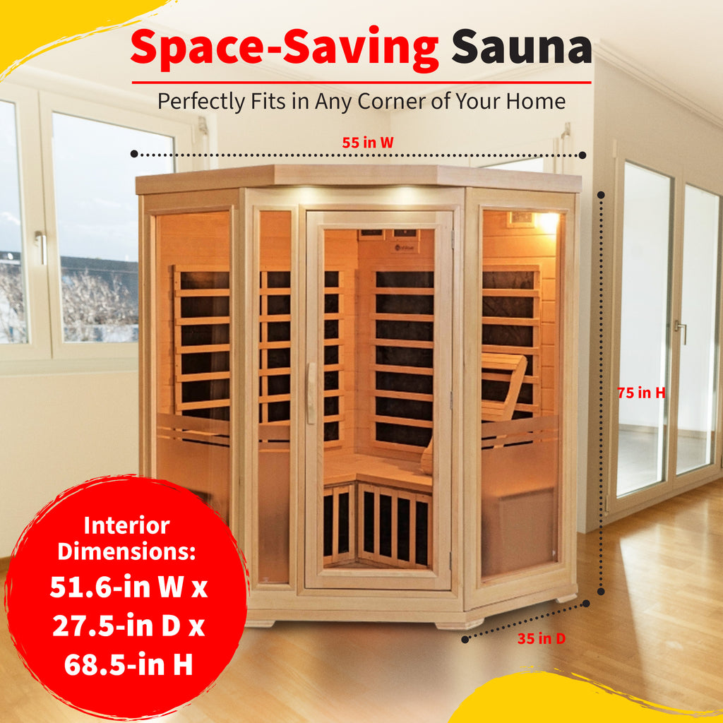 The Meridian — 3-Person Corner Hemlock Infrared Sauna