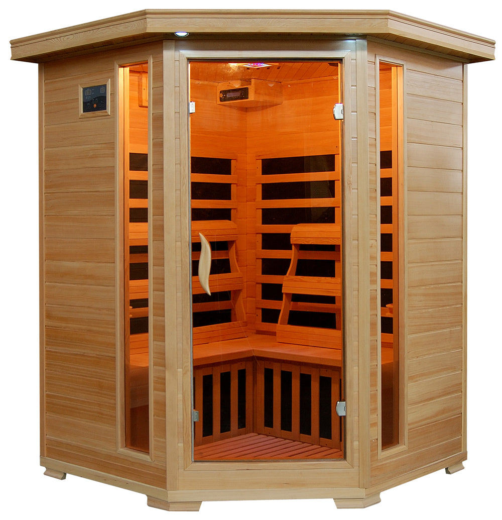 The Ridgeline - 3-Person Hemlock Corner Infrared Sauna - HeatWave Premium Sauna