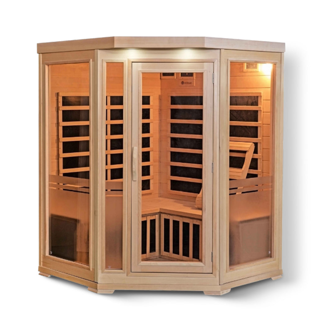 The Meridian — 3-Person Corner Hemlock Infrared Sauna