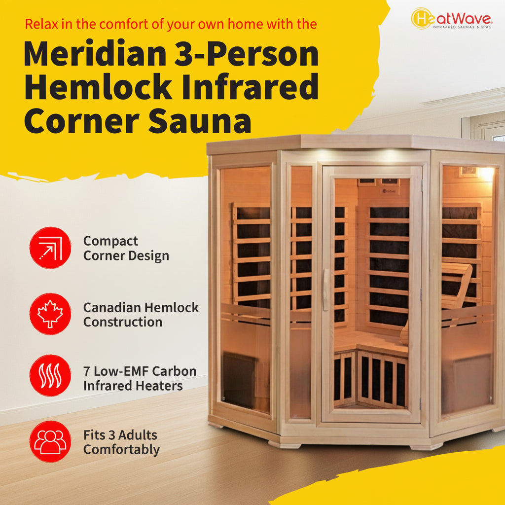 The Meridian — 3-Person Corner Hemlock Infrared Sauna